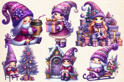 Christmas Gnome Girls PNG Bundle | Watercolor Christmas Gnome Girl, Cute Winter Gnome & Holiday Girl Clipart