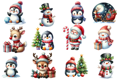 Christmas Clipart Watercolor PNG Bundle | Cute Christmas Clipart | Holiday Sublimation