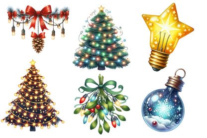Christmas Lights Clipart PNG Bundle | Christmas Light Bulbs Watercolor Clipart | Holiday Lights Sublimation PNG