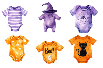 Halloween Baby Clothes Clipart PNG Bundle | Baby Bodysuit PNG, Halloween Onesie Clipart,
