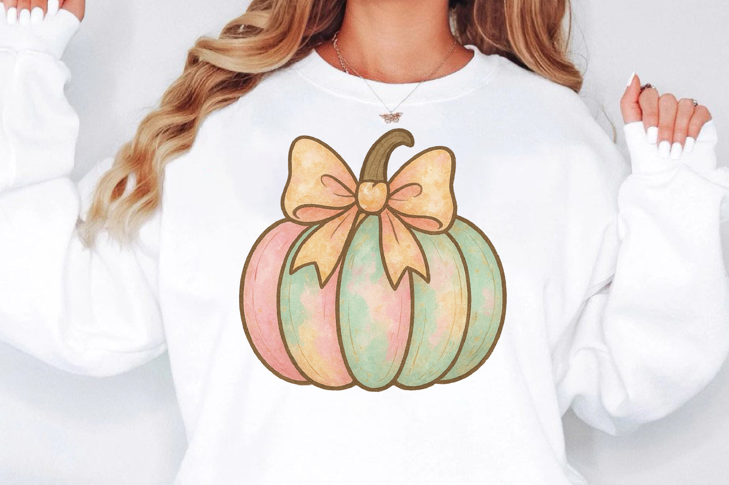 Pastel Halloween Pumpkin Bow PNG Sublimation Design