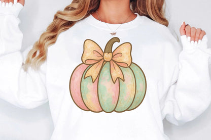 Pastel Halloween Pumpkin Bow PNG Sublimation Design