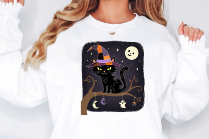 Halloween Black Cat Witch Sublimation PNG
