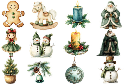 Christmas Winter Watercolor Clipart PNG Bundle | Cozy Snowy Christmas Watercolor Clipart | Winter Holiday Sublimation PNG