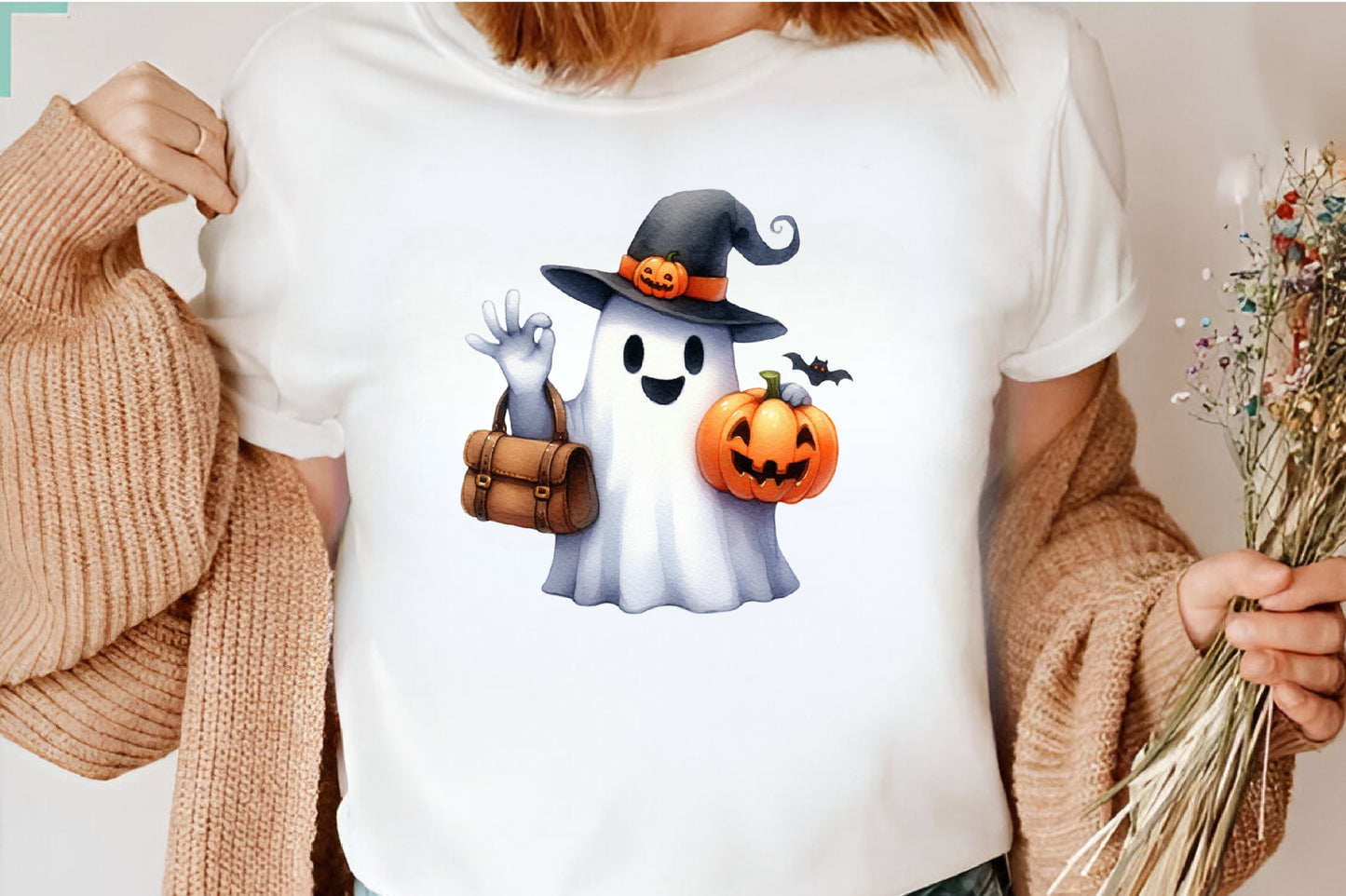 15 Halloween Ghost Watercolor PNG Bundle Cute Witch Pumpkin Spooky Clipart