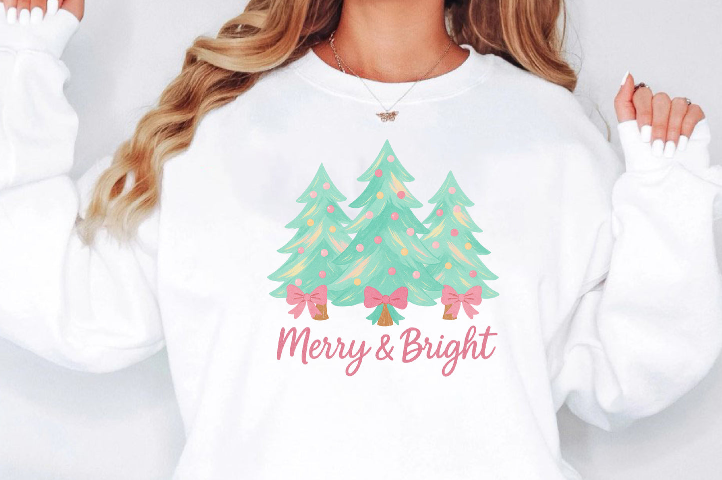 Merry & Bright Pastel Christmas Trees PNG Sublimation Design
