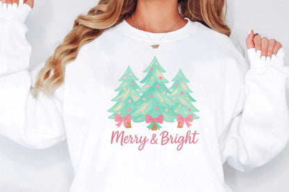 Merry & Bright Pastel Christmas Trees PNG Sublimation Design