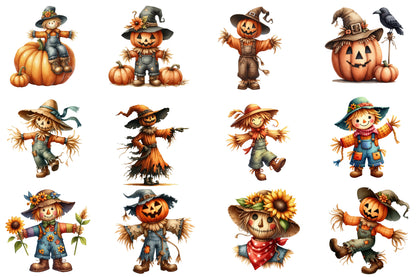 Halloween Scarecrow Clipart PNG | Pumpkin Scarecrow & Fall Farm Truck Clipart, Autumn Harvest PNG,
