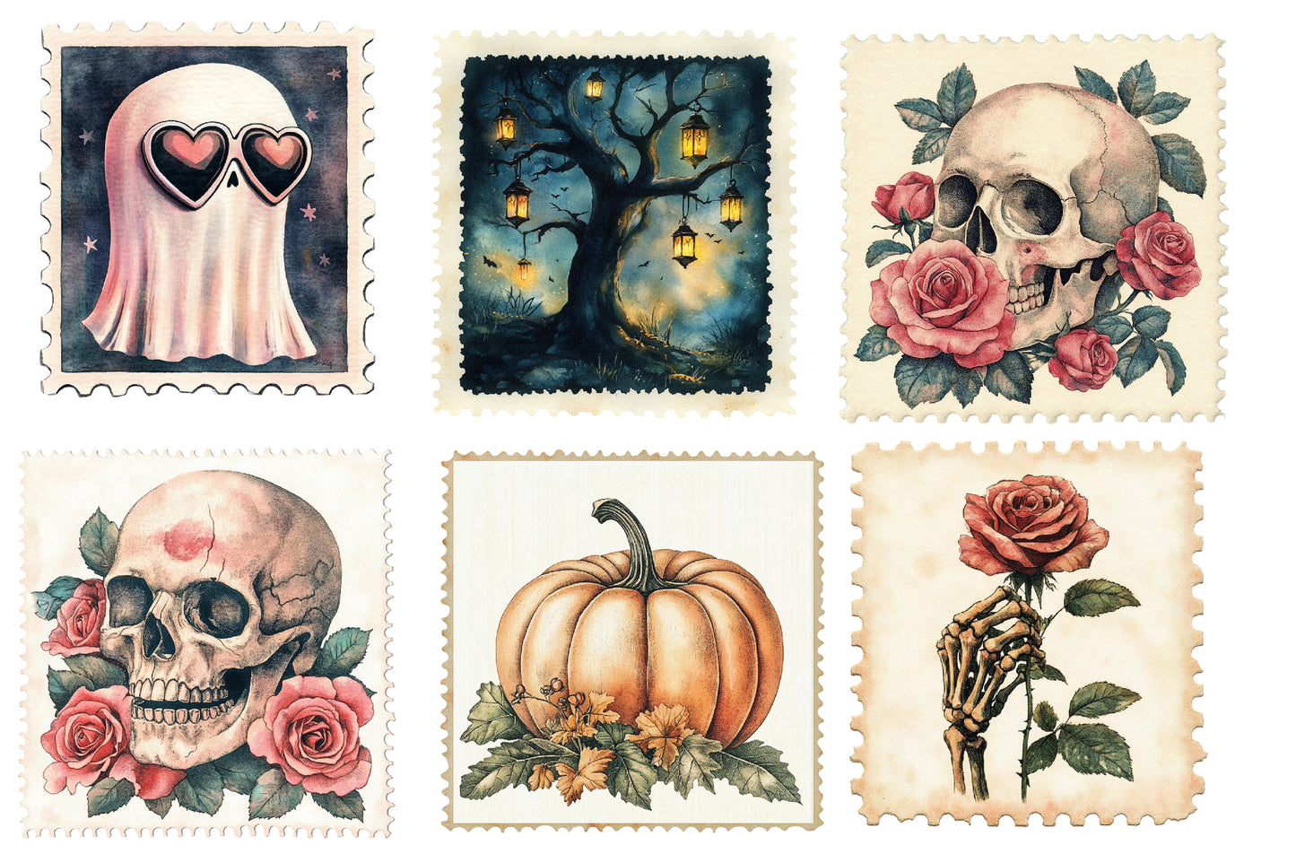 Halloween Postage Stamp Clipart PNG | Vintage Spooky Postage Stamps, Gothic Halloween Ephemera