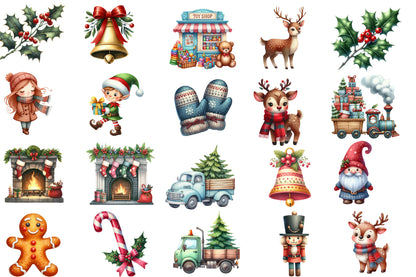 Cute Christmas Clipart PNG Bundle | Christmas Watercolor Clipart | Cute Holiday Sublimation PNG