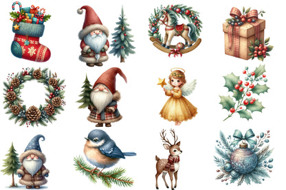 Boho Christmas Clipart Bundle PNG | Neutral Watercolor Christmas Clipart | Rustic Bohemian Holiday Sublimation
