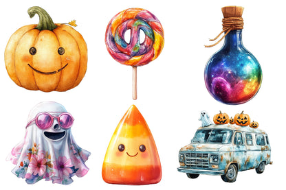 Groovy Halloween Clipart PNG Bundle | Retro Halloween PNG, Cute Pumpkin Clipart