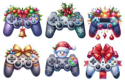 Christmas Gaming Controllers Clipart PNG Bundle | Watercolor Festive Game Controller Clipart | Gamer Christmas Sublimation PNG