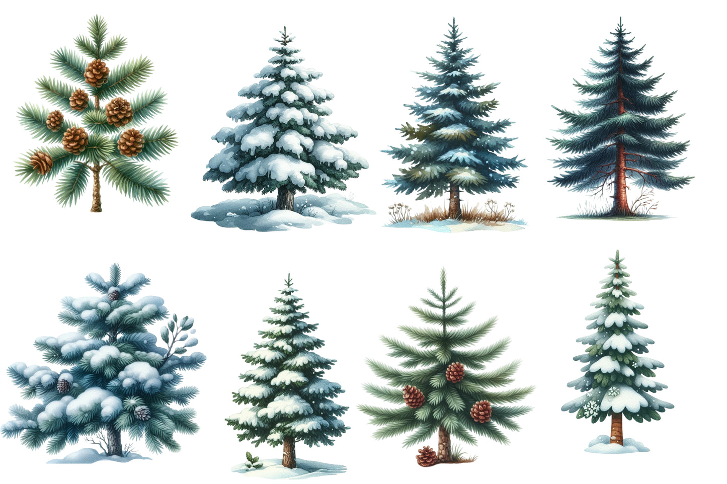 Christmas Tree Clipart PNG Bundle | Cute Watercolor Christmas Tree Clipart | Festive Holiday Tree Sublimation PNG