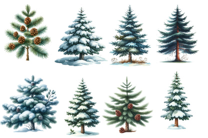 Christmas Tree Clipart PNG Bundle | Cute Watercolor Christmas Tree Clipart | Festive Holiday Tree Sublimation PNG