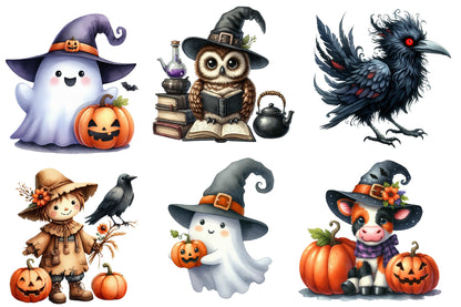 Quirky Halloween Watercolor Clipart PNG Bundle | Cute Spooky Halloween Clipart | Halloween Sublimation PNG