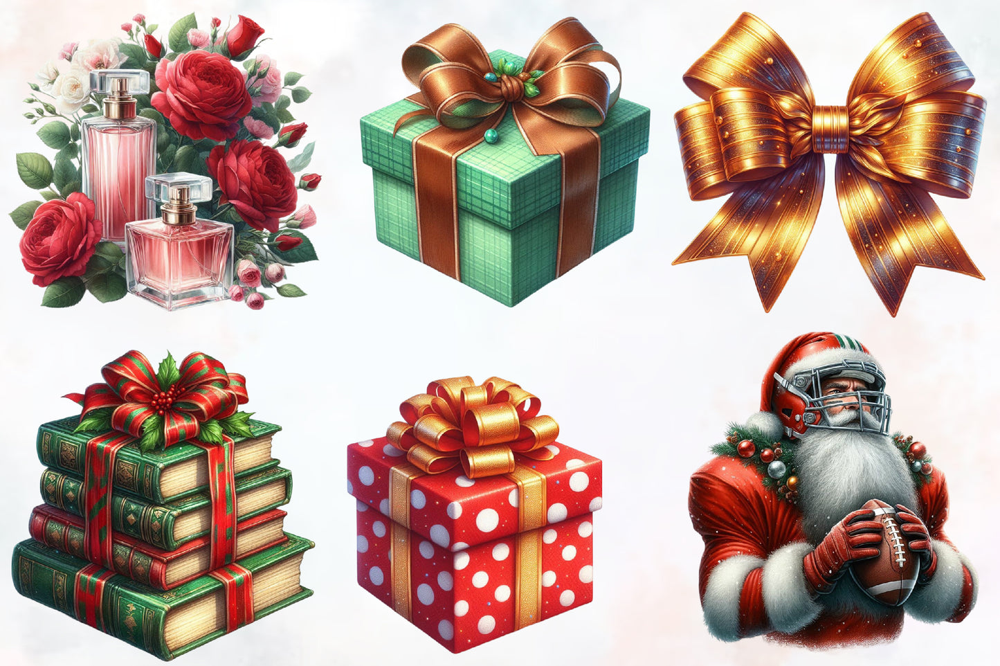 Watercolor Christmas Wrapping Supplies Clipart PNG Bundle | Gift Boxes, Bows & Holiday Packaging Designs