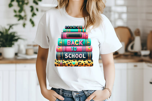 Back to School Books T-Shirt Design PNG Colorful School Book Stack