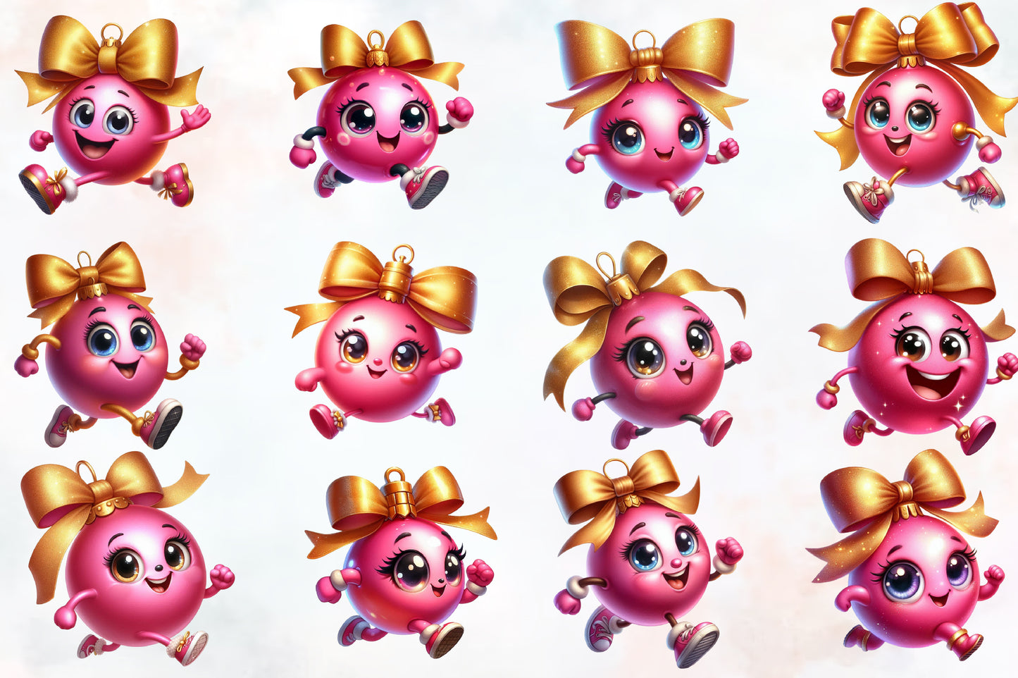 28 Christmas Funny Ball PNG Clipart Bundle Watercolor Cute Holiday Ornament
