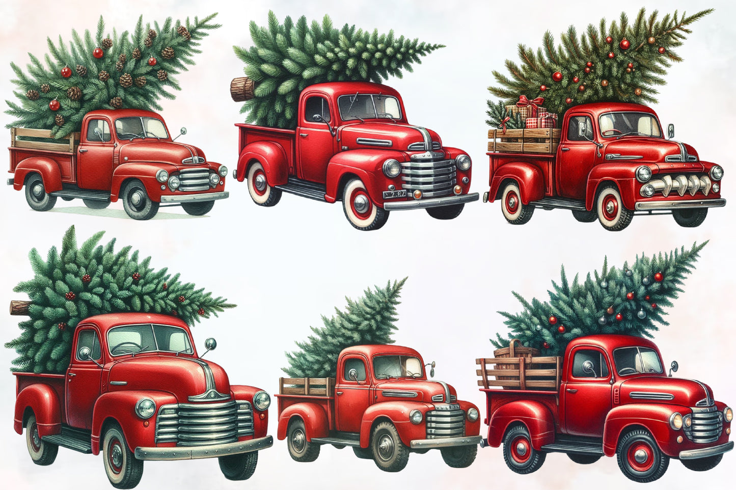 Watercolor Christmas Truck PNG Bundle 20 Festive Truck Clipart