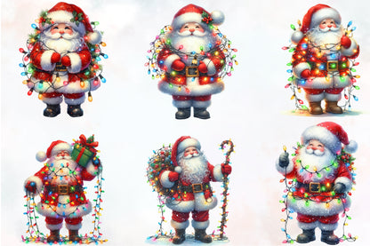 Cute Christmas Santa PNG Bundle Watercolor Holiday Clipart 14 Designs