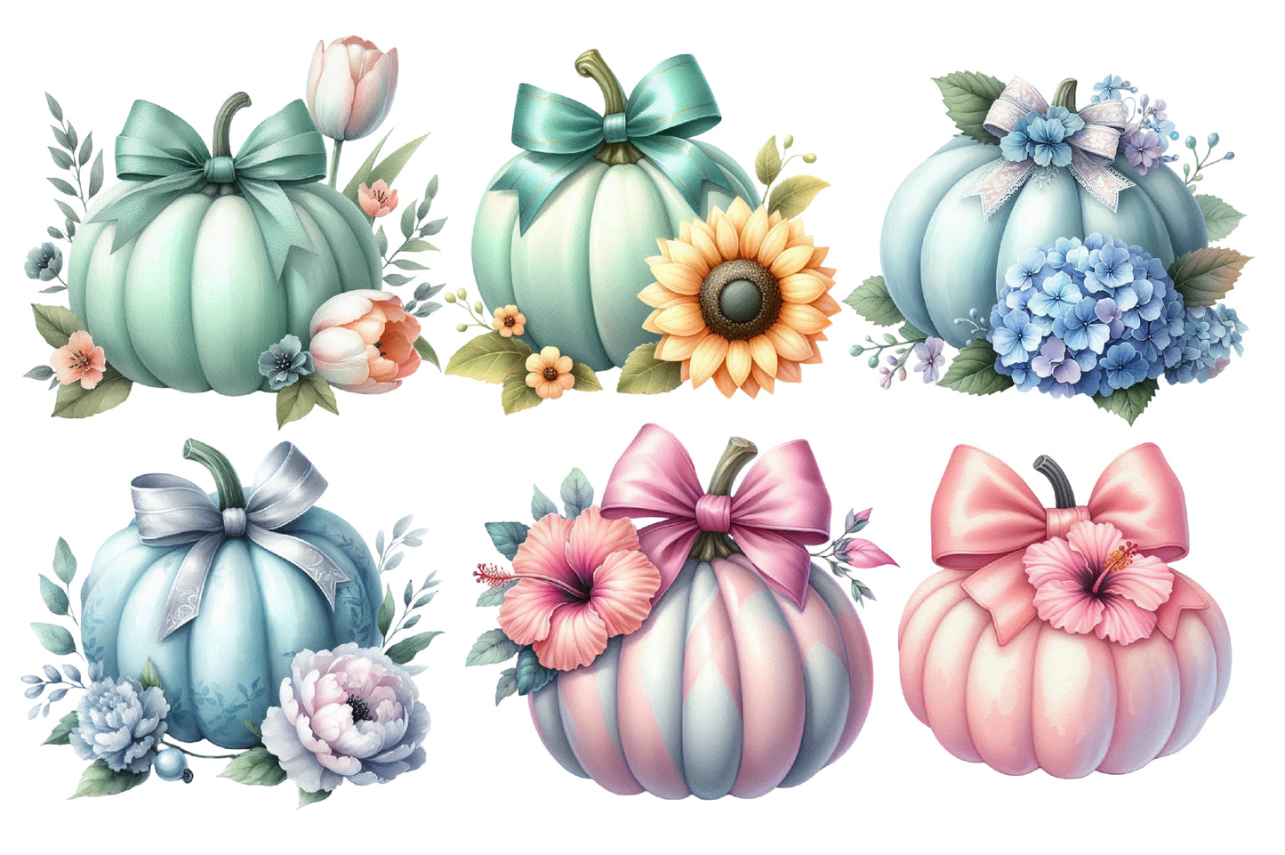 Floral Pumpkin Clipart PNG Bundle | Pastel Pumpkin PNG, Flower Pumpkin Clipart