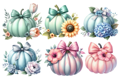 Floral Pumpkin Clipart PNG Bundle | Pastel Pumpkin PNG, Flower Pumpkin Clipart