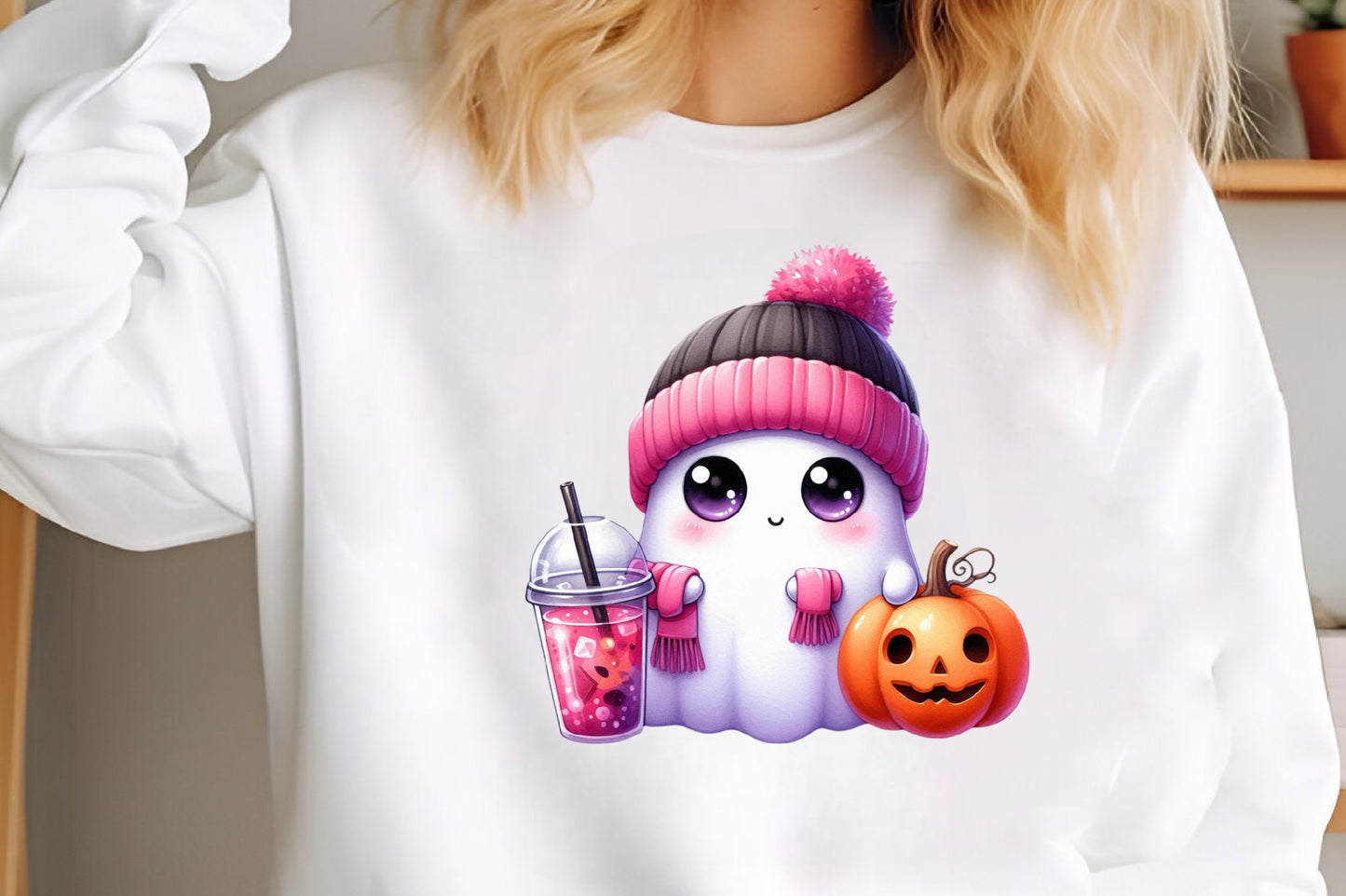 Halloween Ghost Coffee Pumpkin PNG Bundle | Cute Kawaii Ghost, Pumpkin & Coffee Halloween Clipart