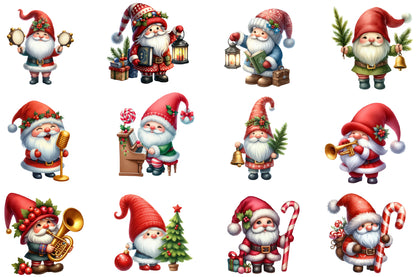 Christmas Gnome Musicians Sublimation PNG Bundle | Watercolor Musical Christmas Gnome Clipart | Holiday Music PNG