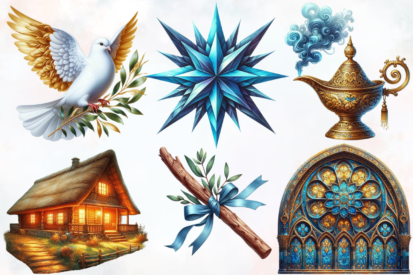 Watercolor Christmas Religious Clipart PNG Bundle | Christian Nativity & Biblical Christmas Designs
