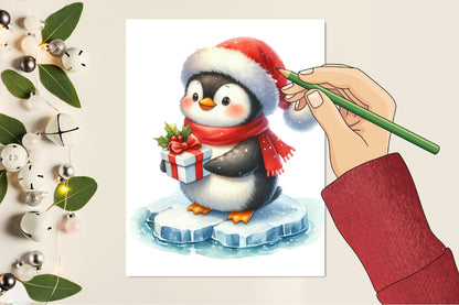 Christmas Penguin PNG Bundle | Watercolor Christmas Penguin, Cute Winter Penguin & Holiday Penguin Clipart