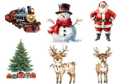 Christmas Clipart Watercolor PNG Bundle | Cute Christmas Clipart | Winter Holiday Sublimation