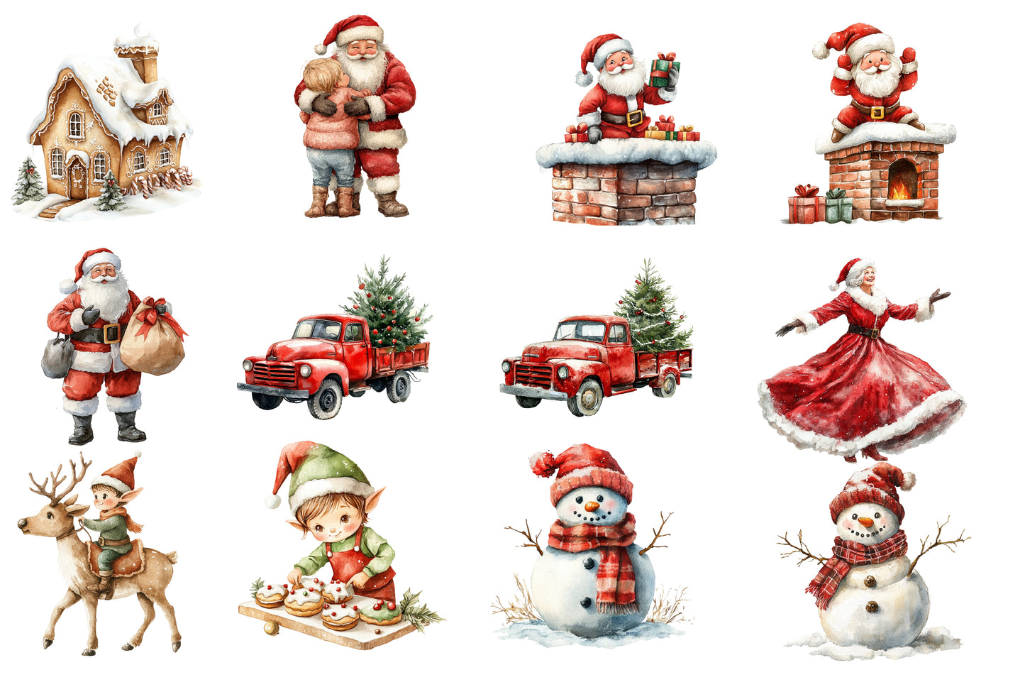 Christmas Elf Watercolor Clipart PNG Bundle | Cute Holiday Elf Watercolor Clipart | Christmas Sublimation PNG