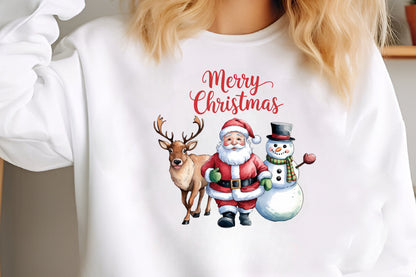 Merry Christmas Santa Reindeer Snowman PNG Cute Christmas Sublimation Design