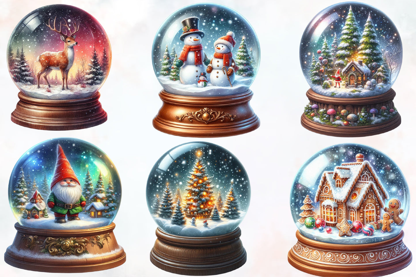 Watercolor Christmas Snow Globe PNG Bundle 15 Holiday Clipart