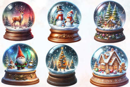 Watercolor Christmas Snow Globe PNG Bundle 15 Holiday Clipart