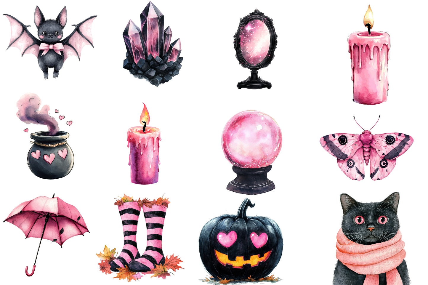 Cute Witchy Autumn PNG Bundle | Pink Halloween Witch Clipart, Cute Witch PNG