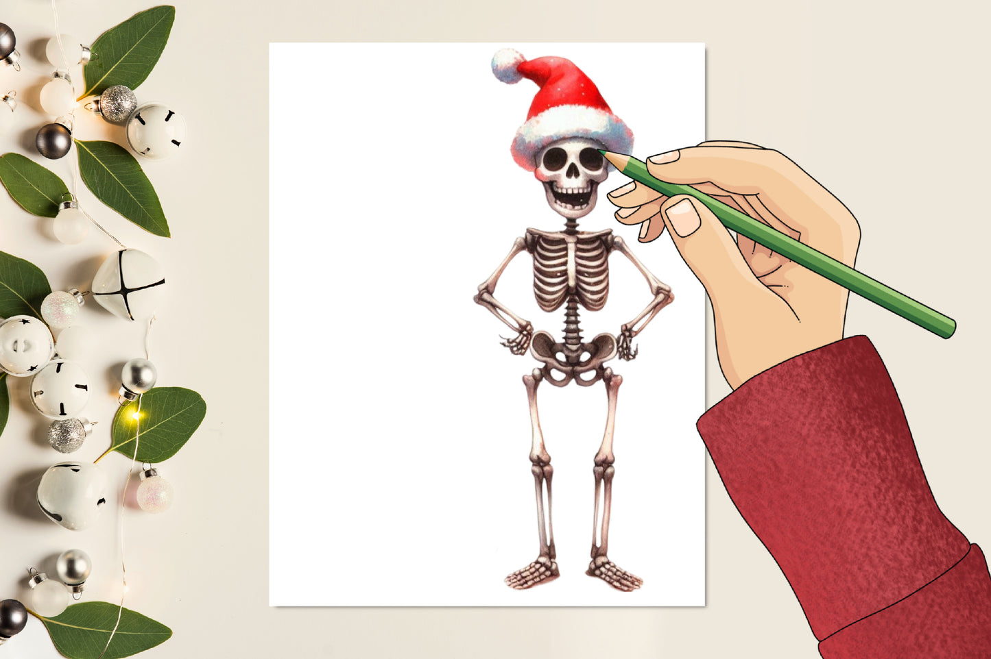22 Watercolor Christmas Skeleton PNG Funny Holiday Skeleton Clipart Bundle