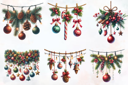 Christmas Hanging Garland PNG Bundle Watercolor Christmas Decorations