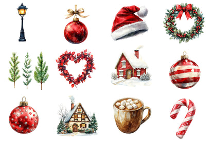 Christmas Time Watercolor Clipart PNG Bundle | Cute Christmas Holiday Watercolor Clipart | Festive Winter Sublimation PNG