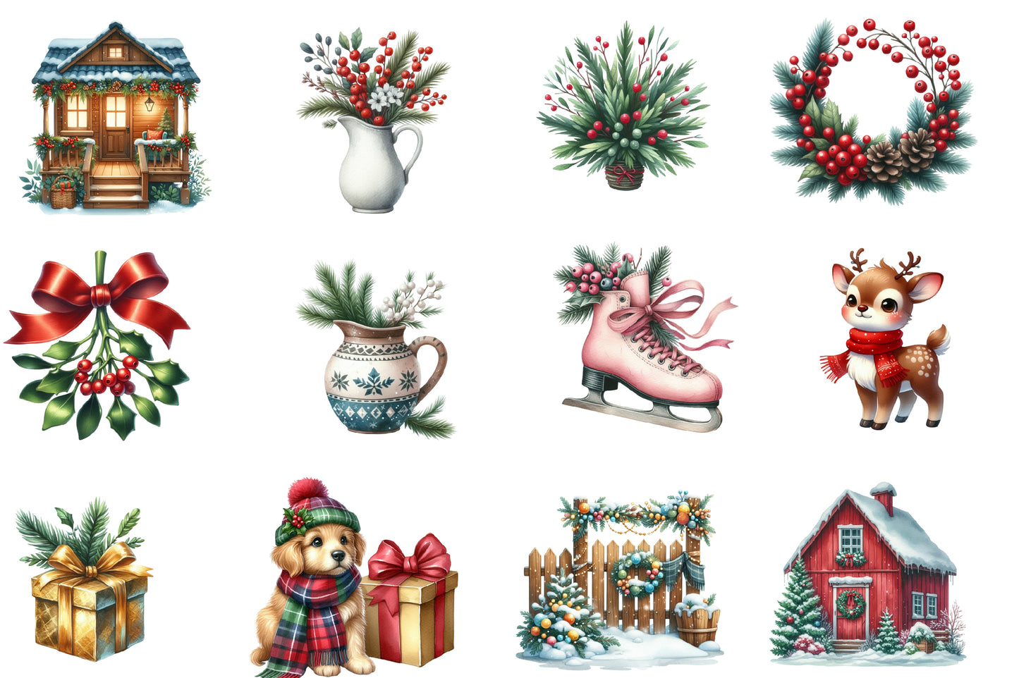 Christmas Red Country Clipart PNG Bundle | Rustic Christmas Farmhouse PNG | Country Christmas Sublimation