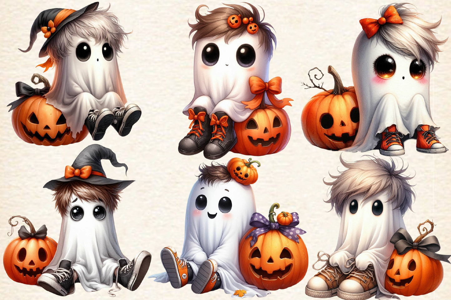27 Watercolor Spooky Halloween Ghost PNG Clipart Bundle Cute Pumpkin