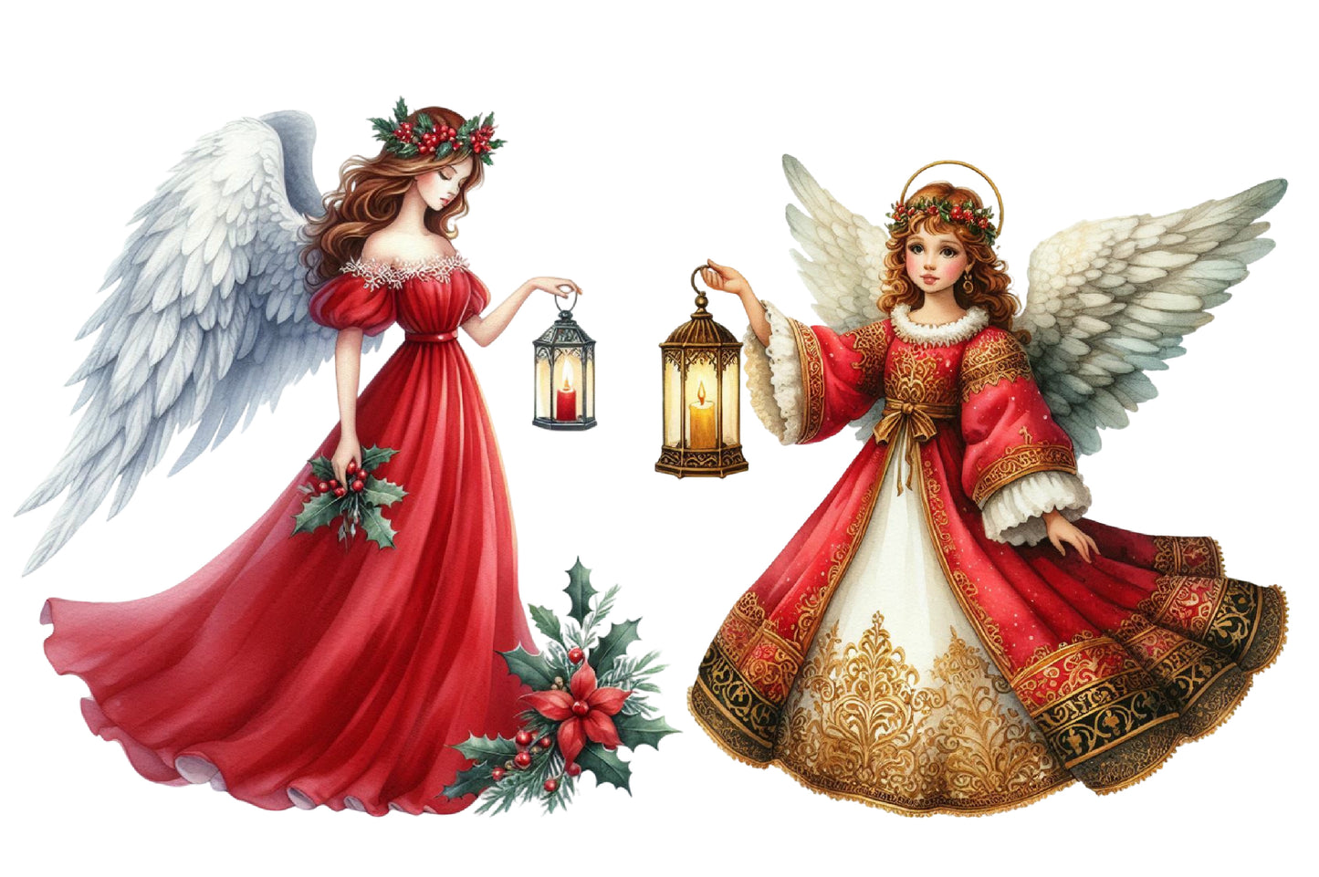 Christmas Angels Clipart PNG Bundle | Watercolor Heavenly Christmas Angel Clipart | Holiday Angel PNG