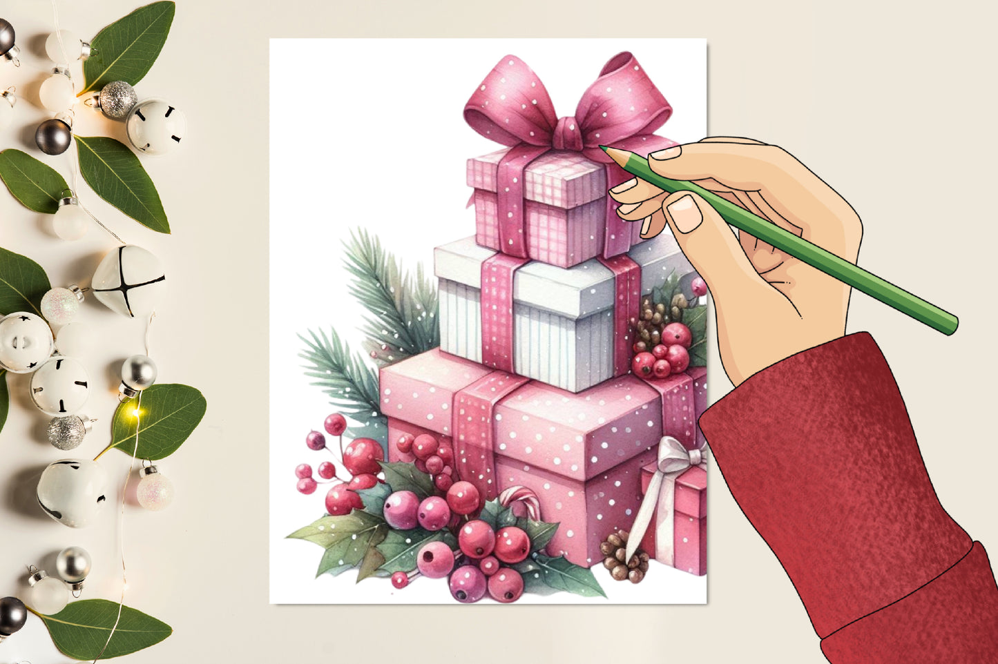 30 Watercolor Pink Christmas Gifts PNG Pink Holiday Present Clipart