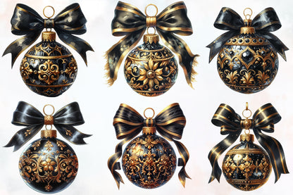 Watercolor Christmas Cat Ornament Clipart PNG Bundle | Cute Kitty Christmas Baubles