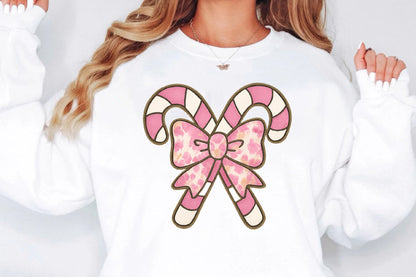 Pink Candy Cane Bow Christmas PNG Sublimation Design
