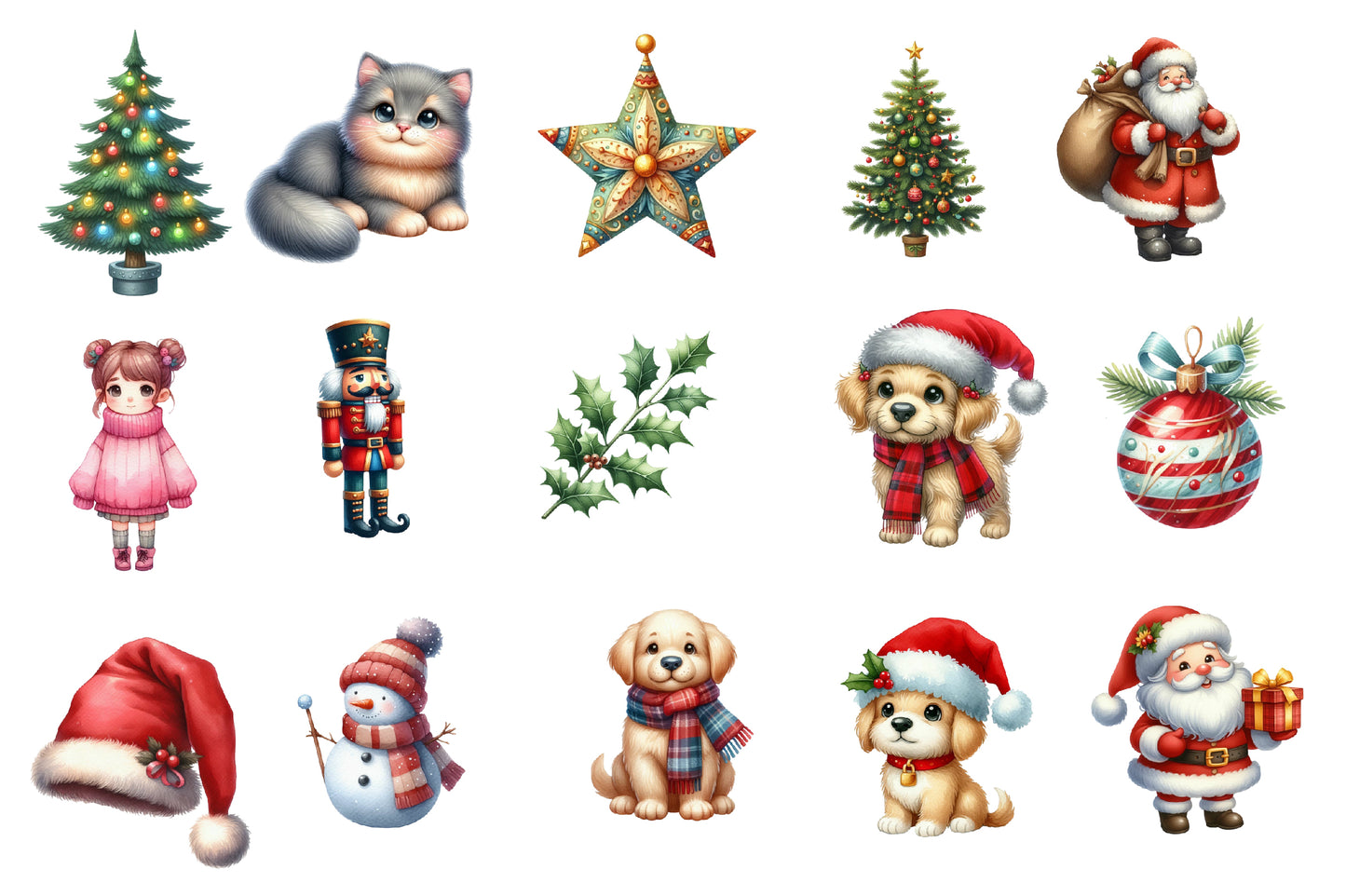 Christmas Family Clipart PNG Bundle | Watercolor Happy Christmas Family Clipart | Holiday Family Sublimation PNG