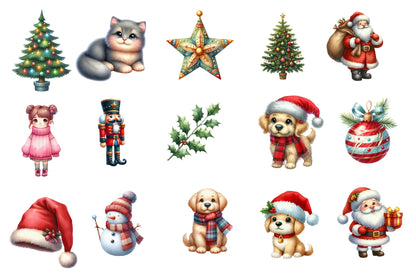 Christmas Family Clipart PNG Bundle | Watercolor Happy Christmas Family Clipart | Holiday Family Sublimation PNG