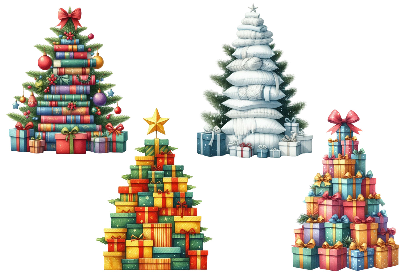 Christmas Tree Clip Art PNG Bundle | Watercolor Christmas Tree Clipart | Cute Festive Holiday Tree Sublimation PNG