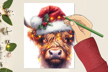 Christmas Highland Cow PNG Bundle | Watercolor Highland Cow, Christmas Cow & Festive Highland Cattle Clipart